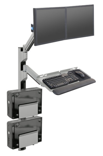 Dual Head Keyboard and Wall Track Mount One Large PC Holder for Radiology Workstation
