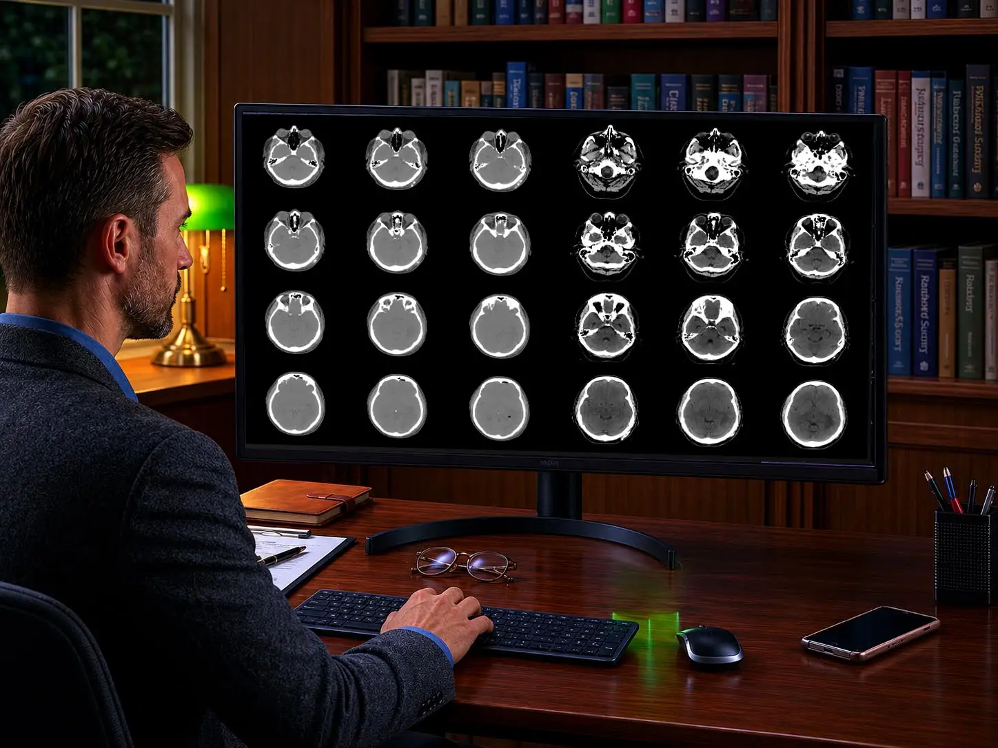 Radiologist at home Reading CT Studies on CL8MPS32C