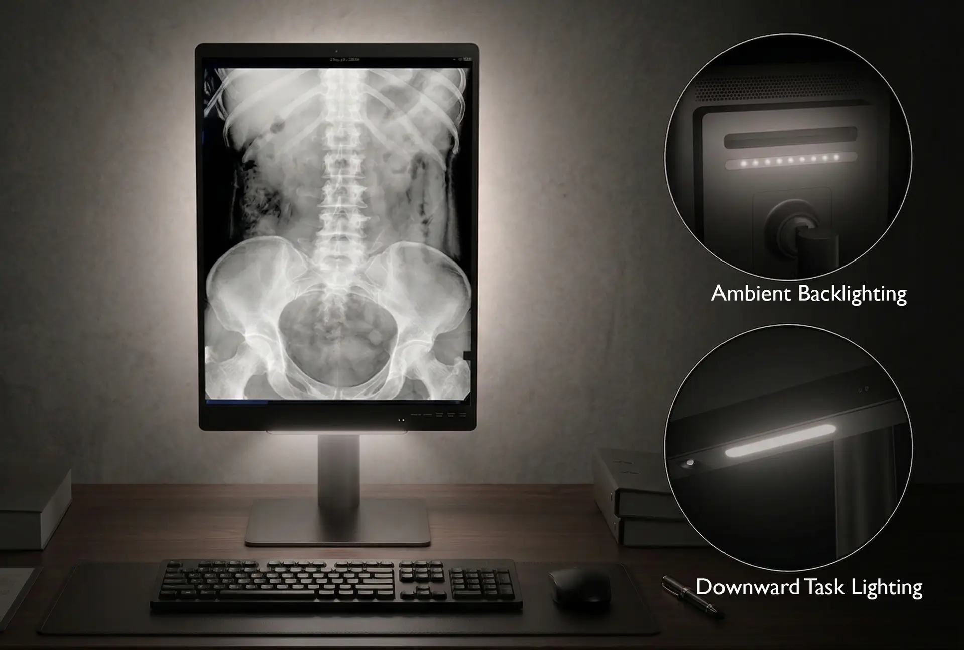Wall and Task Lighting on Radiology Display
