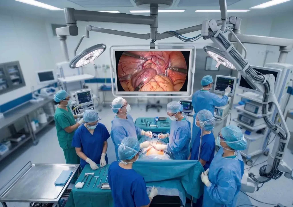 DB55SF-4K Surgical Display from Ceiling mount in OR during procedure