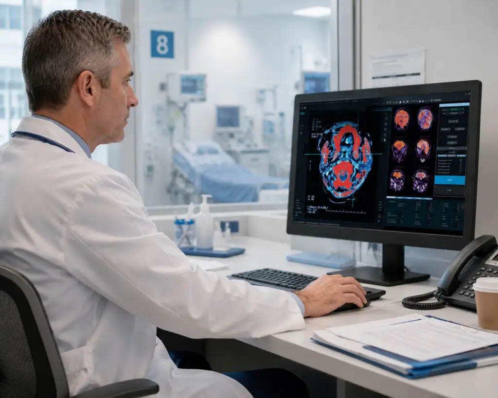 Doctor Reviewing images on DBI Clinical 24 display