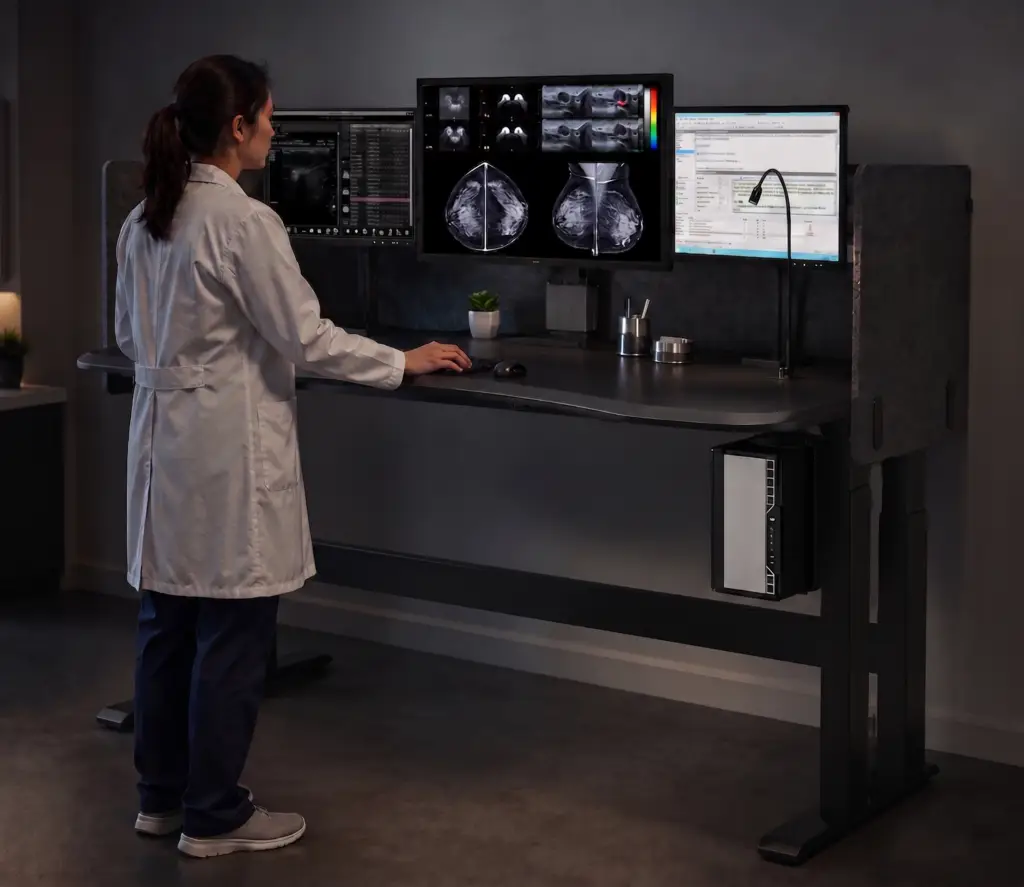 Female Radiologist standing at Phoenix II Desk