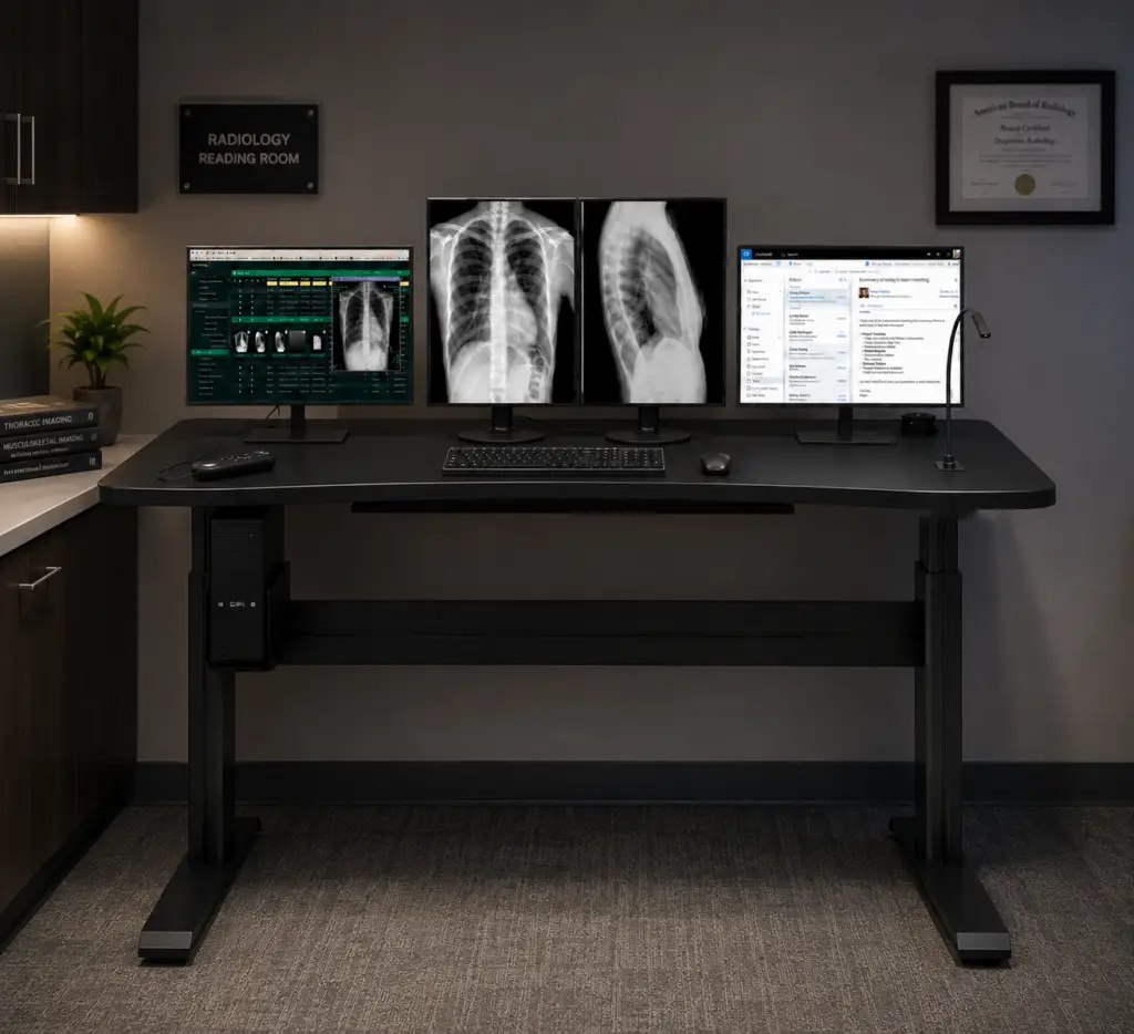 Phoenix I single surface sit-stand desk at standing height