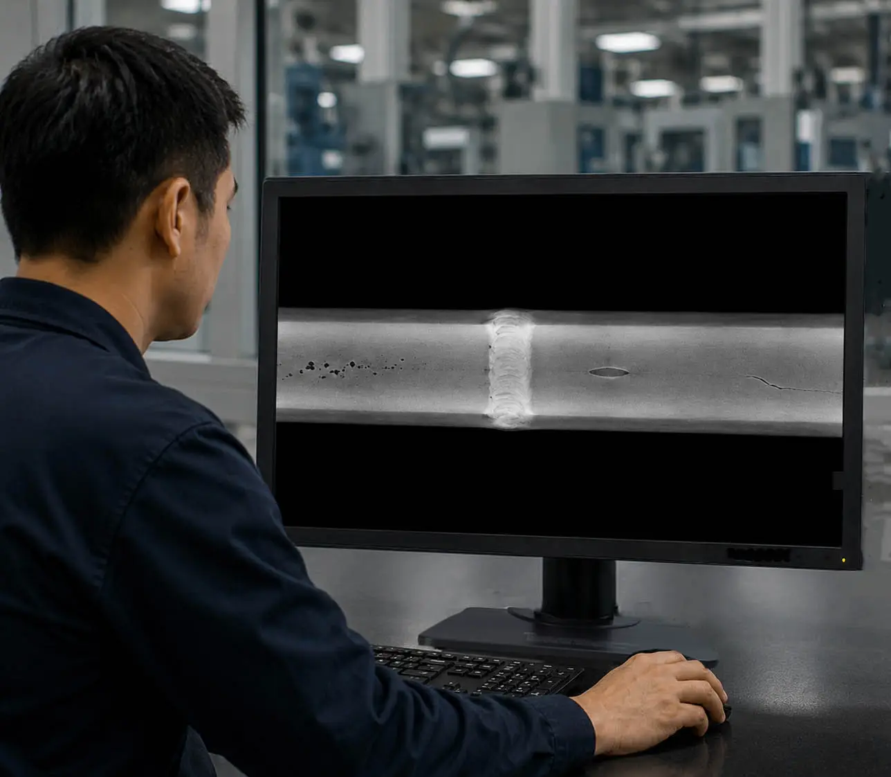 Pipeline welds being inspected on 6MP NDT display