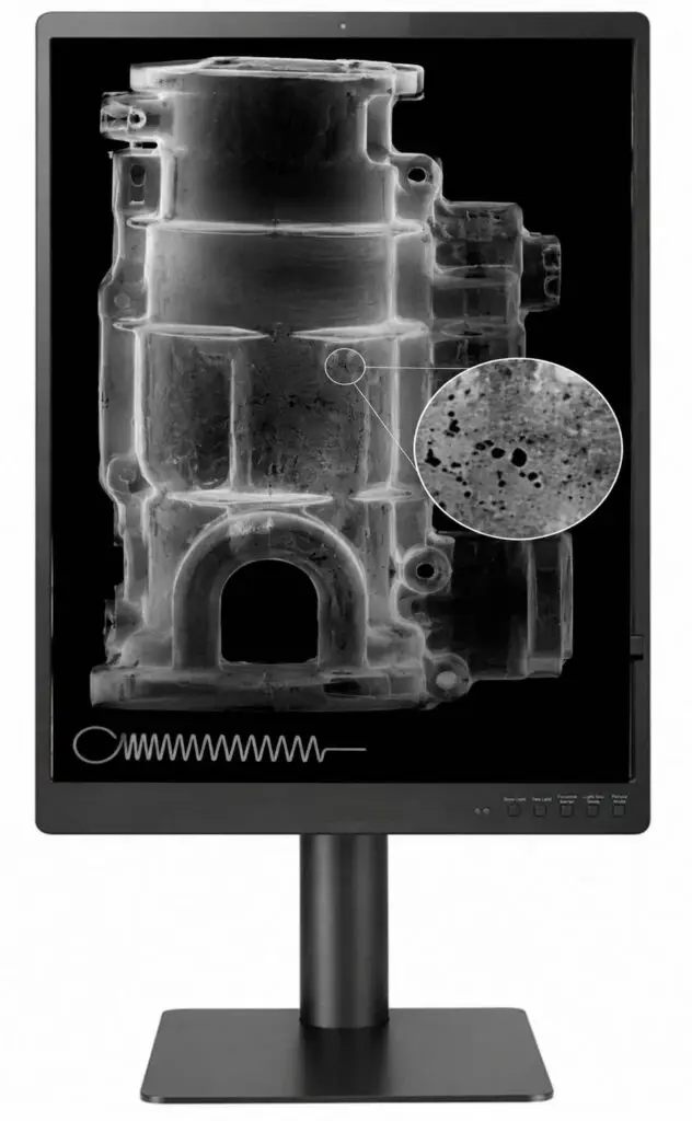 X-ray of industrial valve component on 5MP NDT display